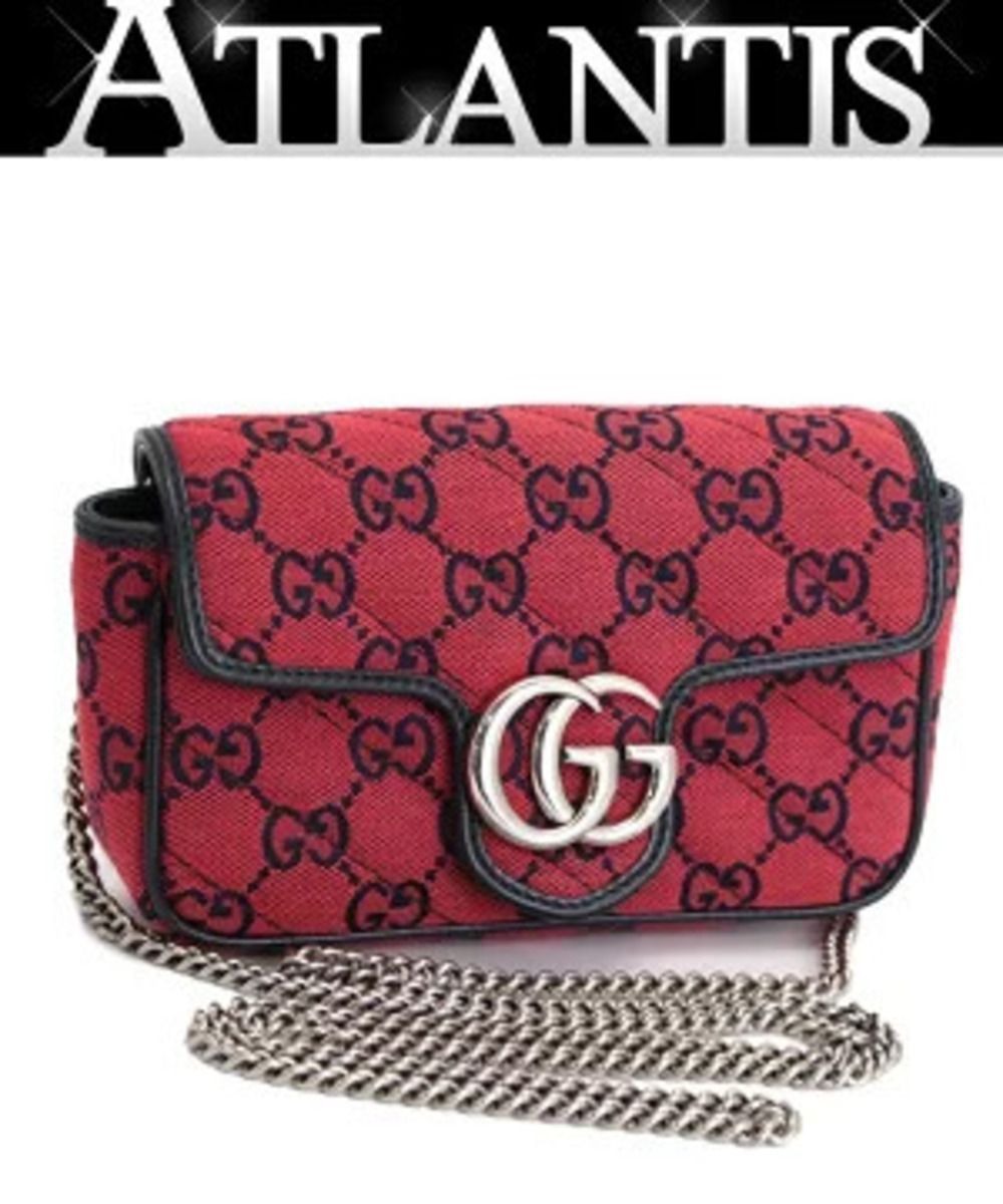 Gucci GG Marmont Chain Shoulder Bag Red Leather x Canvas